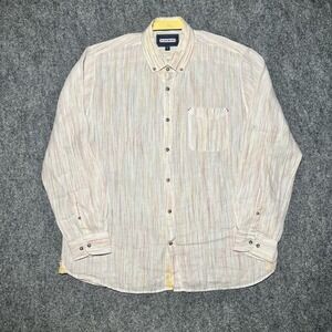 32 Bar Blues Button Down Shirt Mens XL Multicolor Stripe Linen Long Sleeve